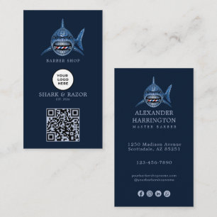 Carte De Visite Code Qr Logo Salon De Coiffure Modern Steel Shark
