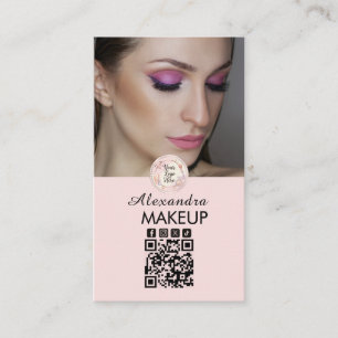 Carte De Visite Code QR Logo Script Rose Pâle Photo Maquillage