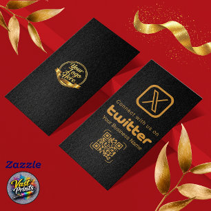 Carte De Visite Code QR Logo Twitter X Or Noir Moderne