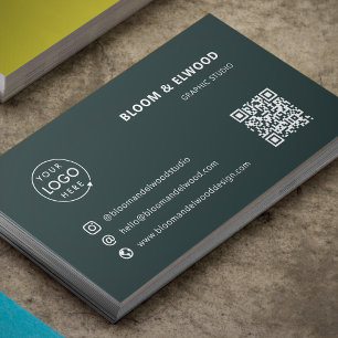 Carte De Visite Code QR Logo vert minimaliste simple et moderne