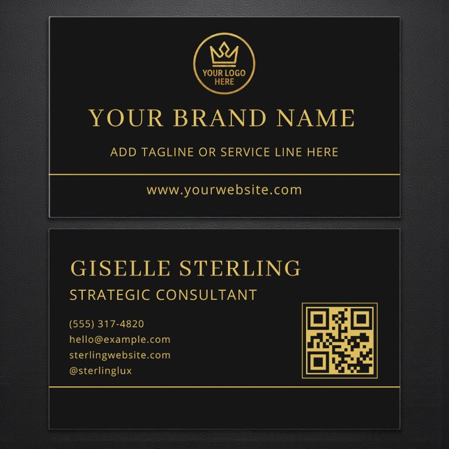 Carte De Visite Code QR Luxe Logo Noir Or (Créateur téléchargé)