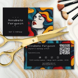 Carte De Visite Code QR Maquillage Cheveux Coloré Art Pop Moderne