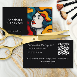 Carte De Visite Code QR Maquillage Cheveux Coloré Art Pop Moderne 