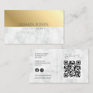 Carte De Visite Code QR Marbre Or Élégant