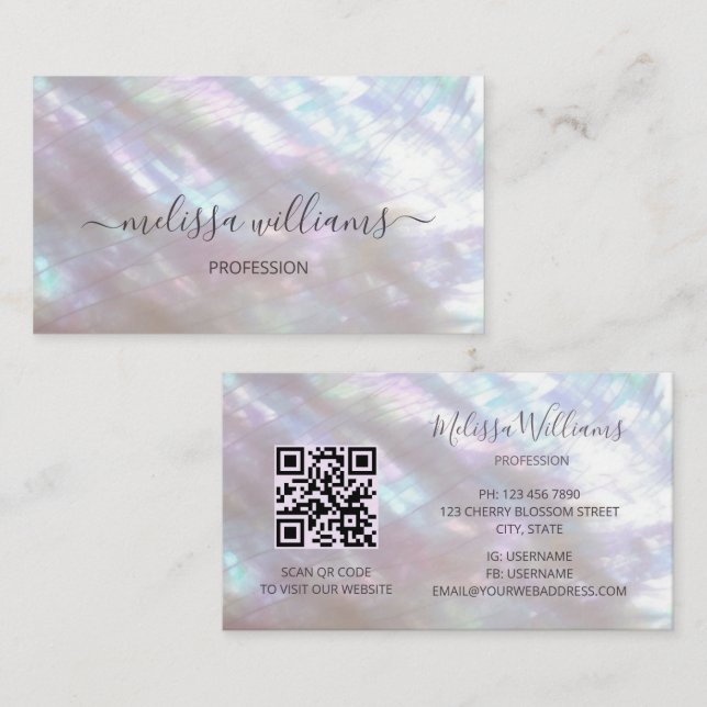 Carte De Visite Code QR | Mère de perle Chatoyante (Devant / Derrière)