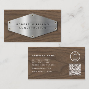 Carte De Visite Code QR Métal Construction Bois Argent Métallisé