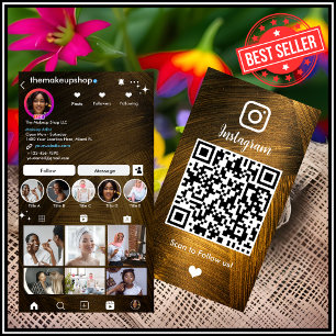 Carte De Visite Code QR métal doré et noir Instagram