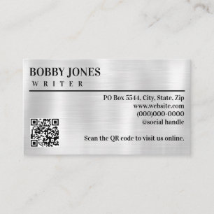 Carte De Visite Code QR métallique élégant brossé à l'huile d'arge