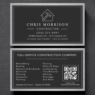 Carte De Visite Code QR métallique noir argenté pour la constructi