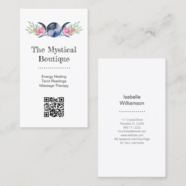 Carte De Visite Code QR métaphysique céleste de déesse à trois lun (Devant / Derrière)