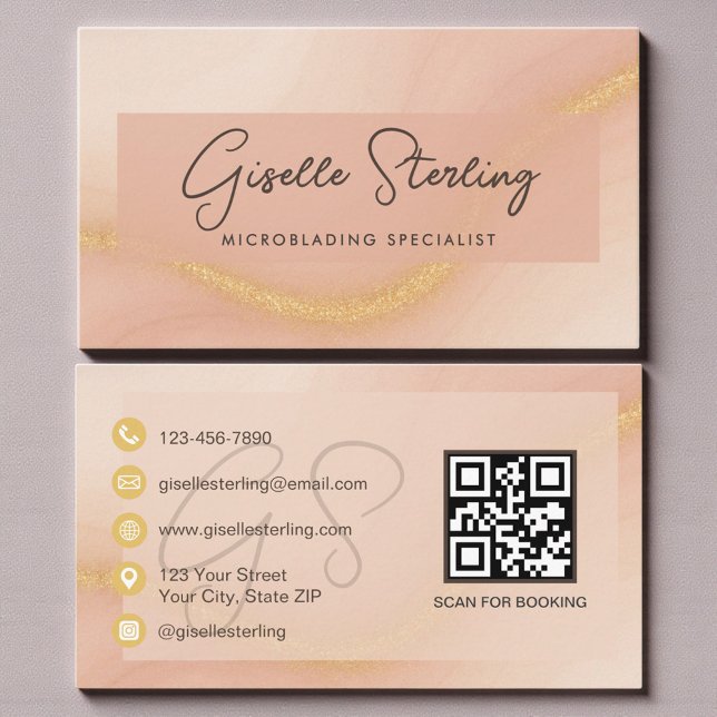 Carte De Visite Code QR Microblading Aquarelle (Créateur téléchargé)
