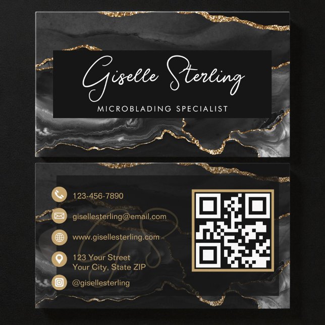 Carte De Visite Code QR Microblading Or Noir  (Créateur téléchargé)