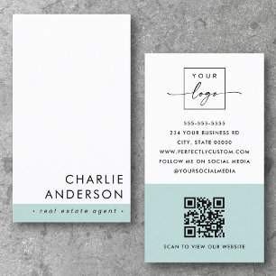 Carte De Visite Code QR minimal moderne aqua bleu blanc vertical
