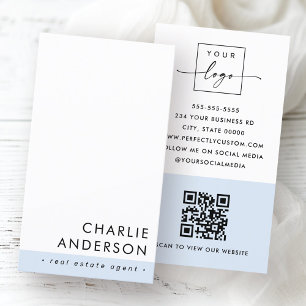 Carte De Visite Code QR minimal moderne bleu poussiéreux blanc ver