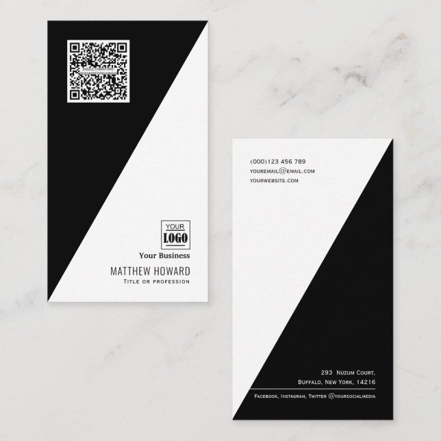 Carte De Visite Code QR minimal moderne Logo médias sociaux Entrep (Devant / Derrière)