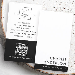 Carte De Visite Code QR minimal moderne noir blanc vertical