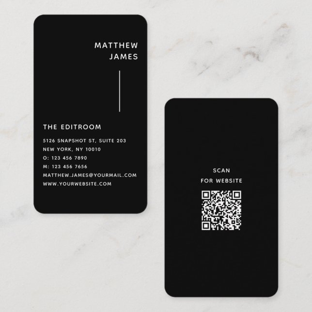 Carte De Visite Code QR minimal moderne noir et blanc (Devant / Derrière)