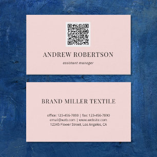 Carte De Visite Code QR minimal moderne rose pâle