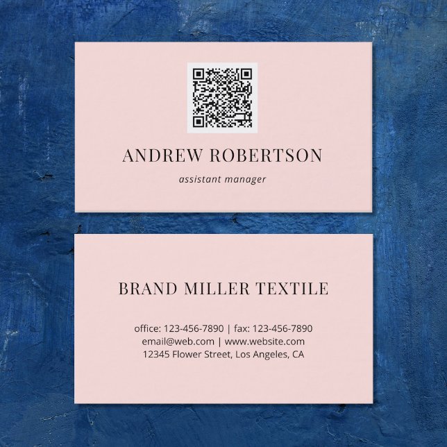 Carte De Visite Code QR minimal moderne rose pâle (Créateur téléchargé)