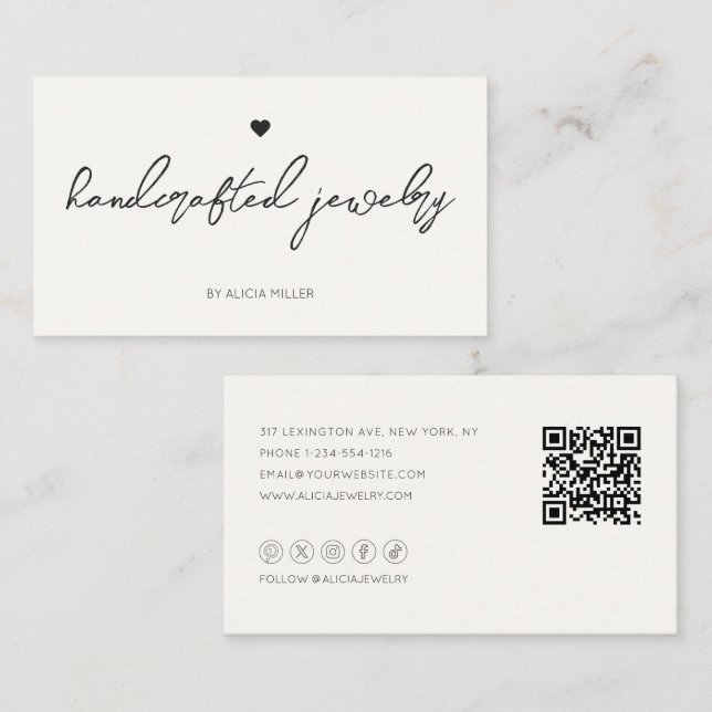 Carte De Visite Code QR minimal moderne simple coeur (Devant / Derrière)