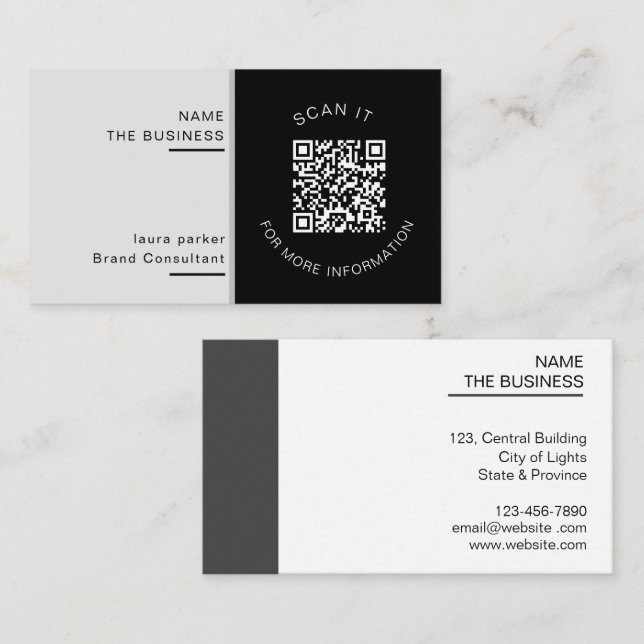 Carte De Visite Code QR minimal professionnel scannable Promotion  (Devant / Derrière)