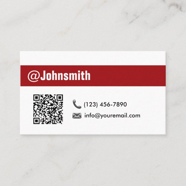 Carte De Visite Code QR minimaliste à rayures rouges Professionnel (Devant)