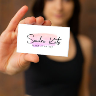 Carte De Visite Code QR minimaliste aquarelle rose Beauté Maquilla