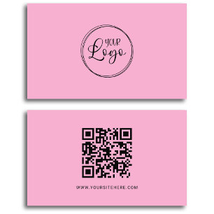 Carte De Visite Code QR minimaliste avec logo rose clair et noir