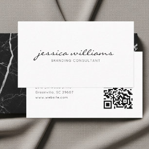 Carte De Visite Code QR minimaliste blanc manuscrit