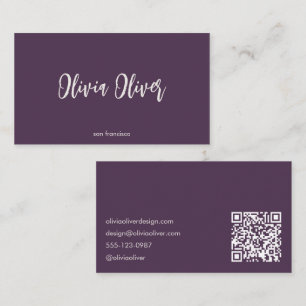 Carte De Visite Code QR minimaliste calligraphié violet foncé mode