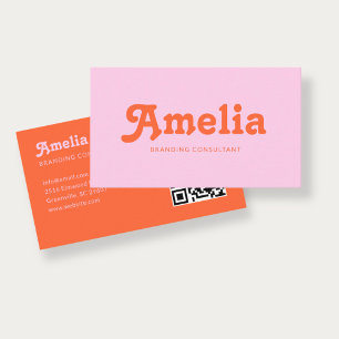 Carte De Visite Code QR minimaliste décoratif orange rose