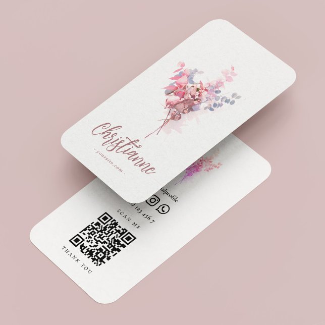 Carte De Visite Code Qr minimaliste élégant (Minimalist Elegant Florist Qr Code Business Card
)