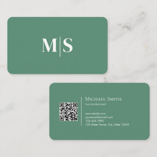 Carte De Visite Code QR minimaliste élégant sarcelle vert avec ini