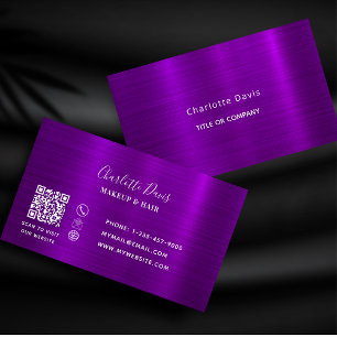 Carte De Visite Code QR minimaliste métallique violet élégant