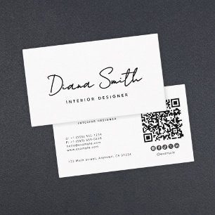 Carte De Visite Code QR minimaliste moderne générique blanc clair
