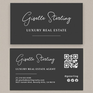 Carte De Visite Code QR minimaliste noir de luxe