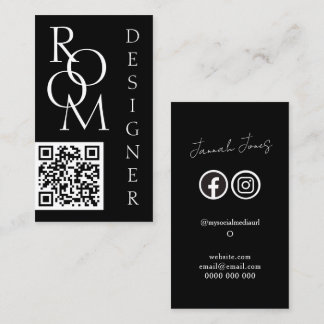 Carte De Visite Code QR minimaliste noir et blanc gras