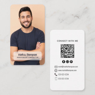 Carte De Visite Code QR Minimaliste Photo Connect Moderne Blanc