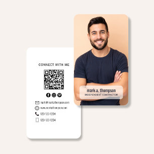Carte De Visite Code QR Minimaliste Photo Connect Moderne Blanc