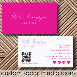 Carte De Visite Code QR minimaliste Professional moderne Hot Pink