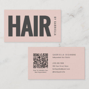 Carte De Visite Code QR minimaliste rose-rouge noir pour coiffeur