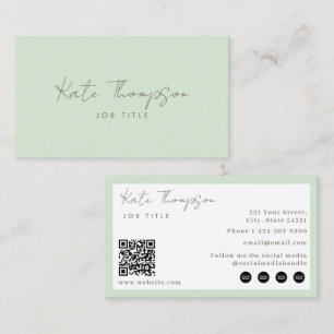 Carte De Visite Code QR minimaliste vert clair professionnel moder