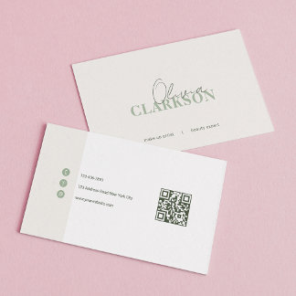 Carte De Visite Code QR minimaliste vert sauge chic