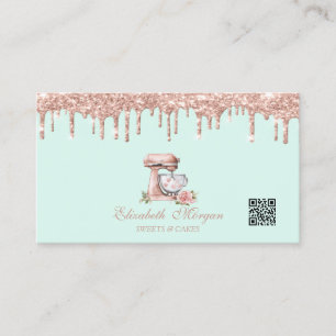 Carte De Visite Code QR Mixer Cœurs Fleurs Rose Gold Drips 