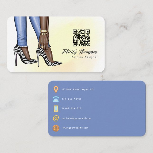 Carte De Visite Code QR mode Glam Chic Zèbre (Devant / Derrière)