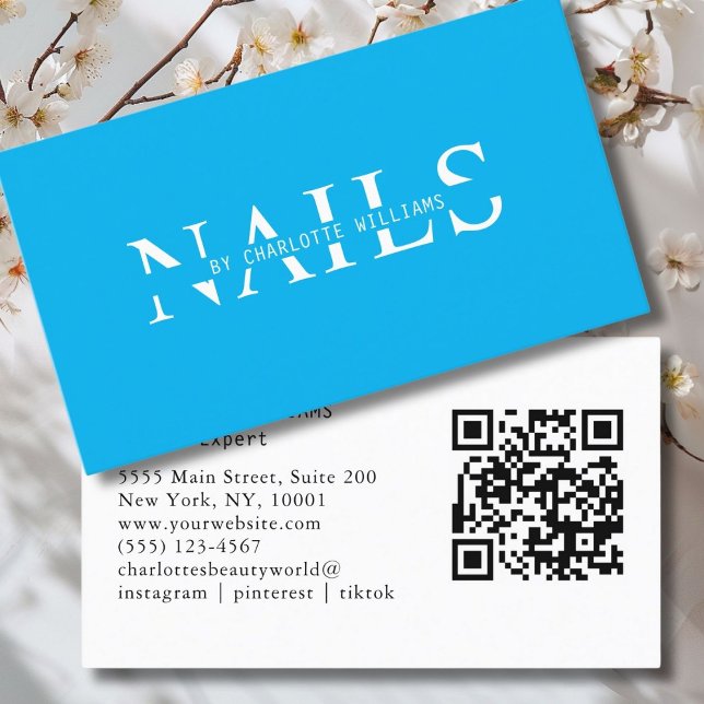 Carte De Visite Code QR moderne, bleu (Modern, Blue, QR Code Business Card. Perfect for Beauty, Nails, Lashes, Hair experts and more.)