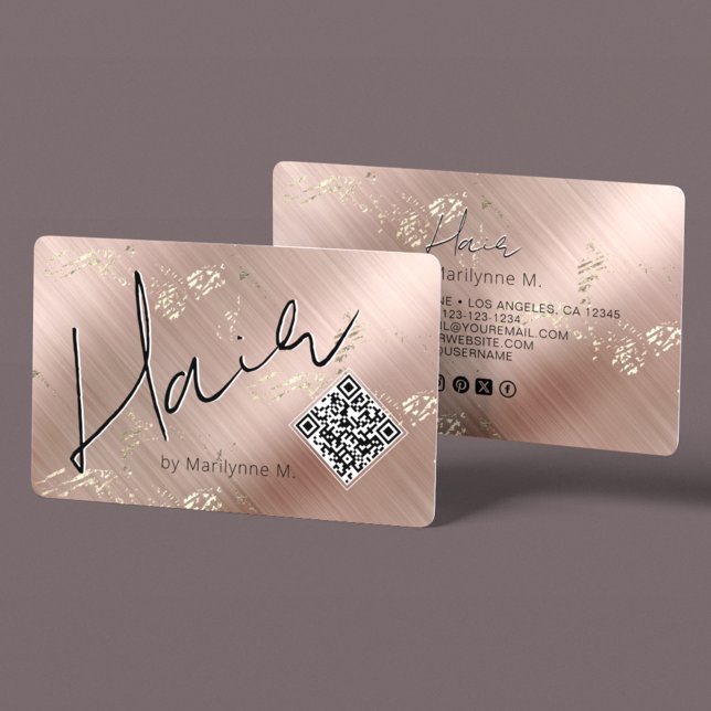 Carte De Visite Code QR Moderne Chic Cheveux Roses (Créateur téléchargé)