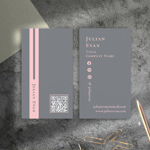 Carte De Visite Code QR moderne chic rose et gris scannable
