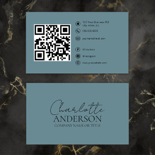 Carte De Visite Code QR moderne Custom Social Media Hazy Turquoise