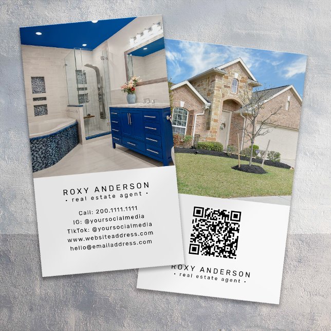 Carte De Visite Code QR moderne de l'agent immobilier (Créateur téléchargé)